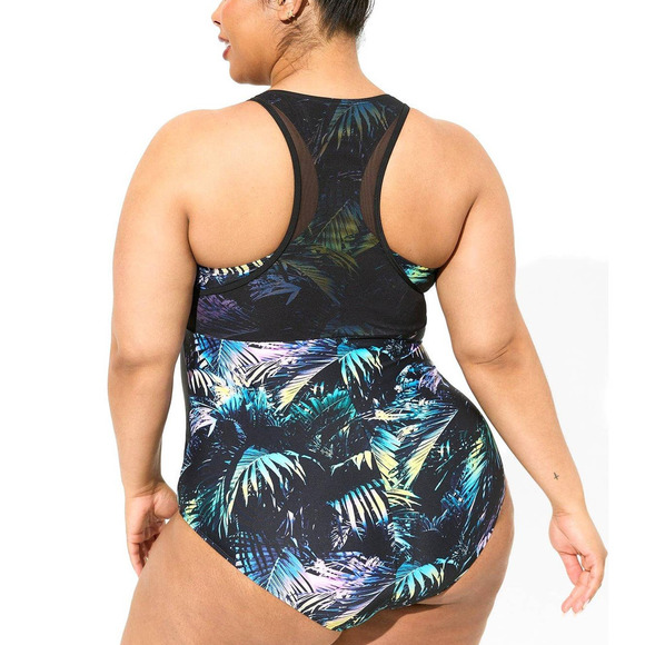 Torrid Plus Size 6 One Piece Active Tropical Print Wireless Racerback Swimsuit - Picture 2 of 3